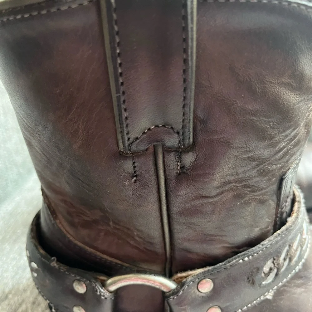 Frye Dark Brown Leather Ankle Boots with Strap Detail